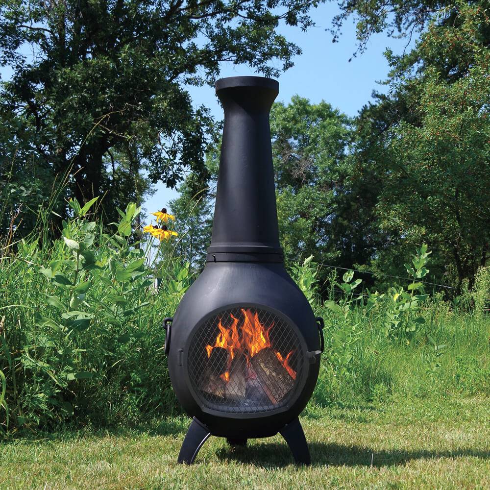 Prairie chiminea in a garden setting.