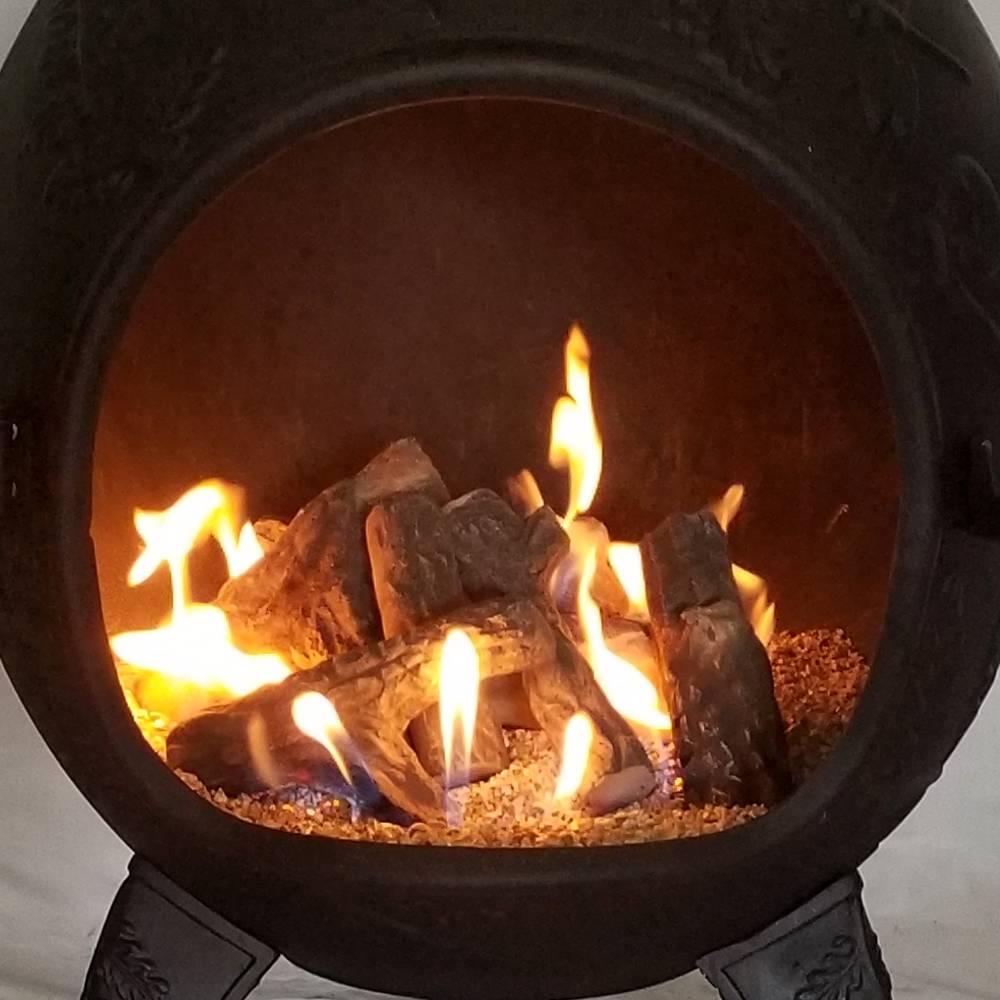 Chiminea Fire Pit Gas Conversion with Ceramic Fire Logs