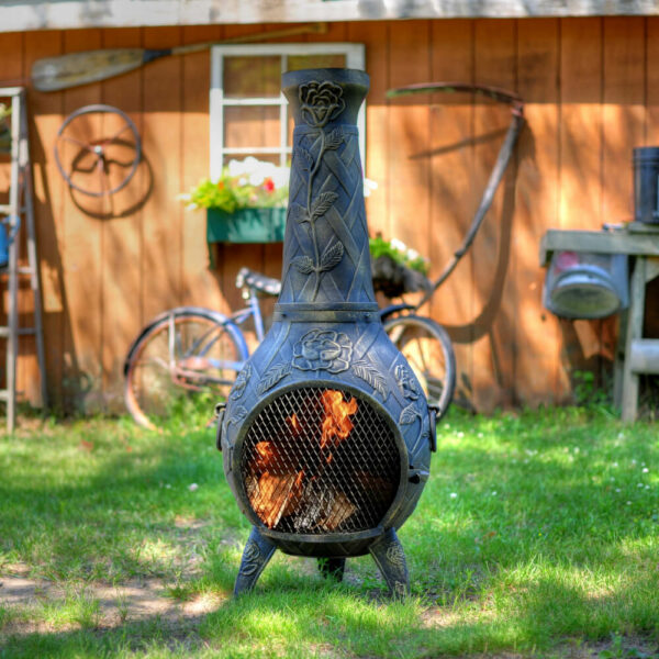 blue rooster rose chiminea in gold